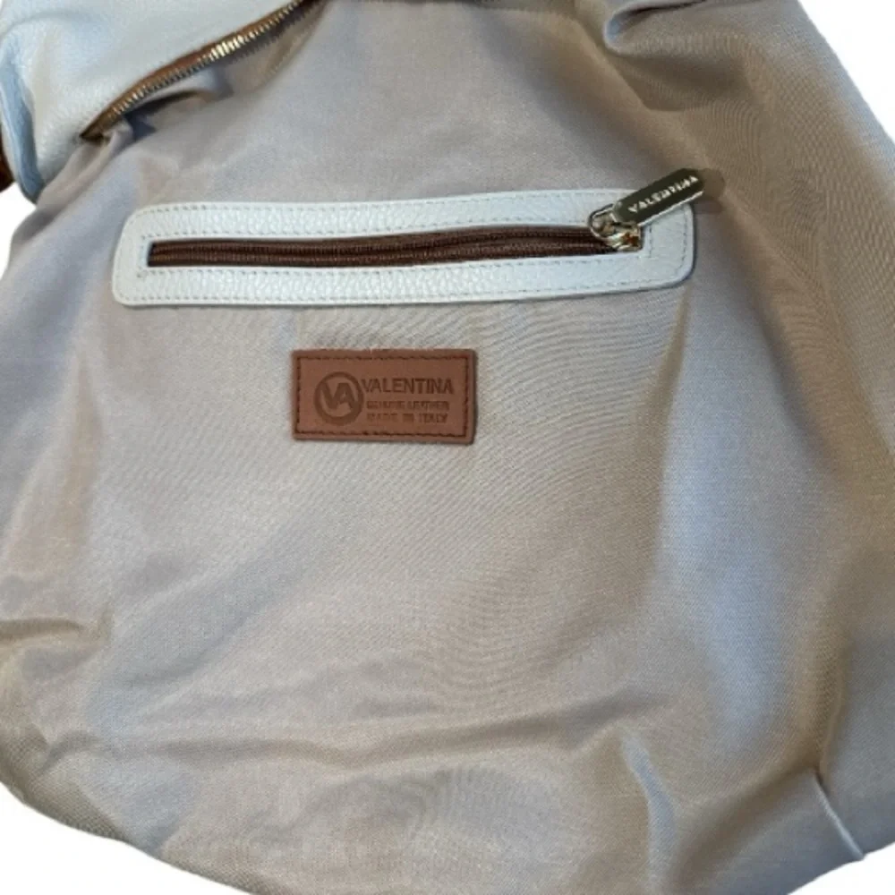 Valentina Italian Pebbled Leather Cream White Hobo Shoulder Bag Adjustable Strap